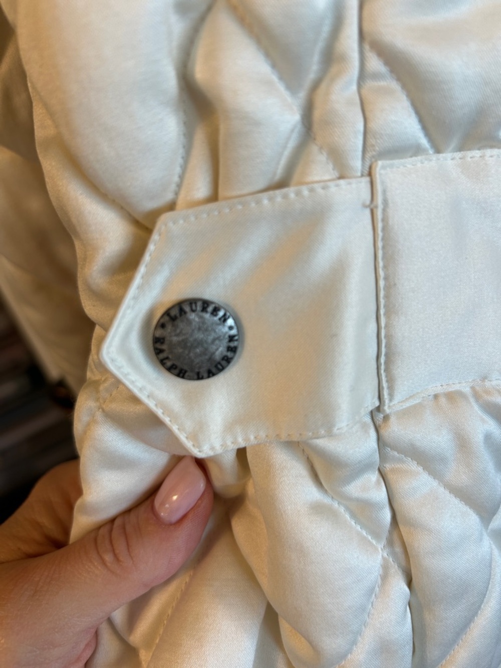 Lauren Ralph Lauren Cream Quilted Puffer Jacket with Corduroy Collar #052 - Picture 10 of 14